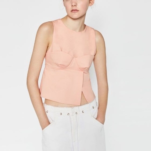 ZARA Pink Peplum Bustier Tank Crop Top sz XS [B3] - Picture 3 of 8